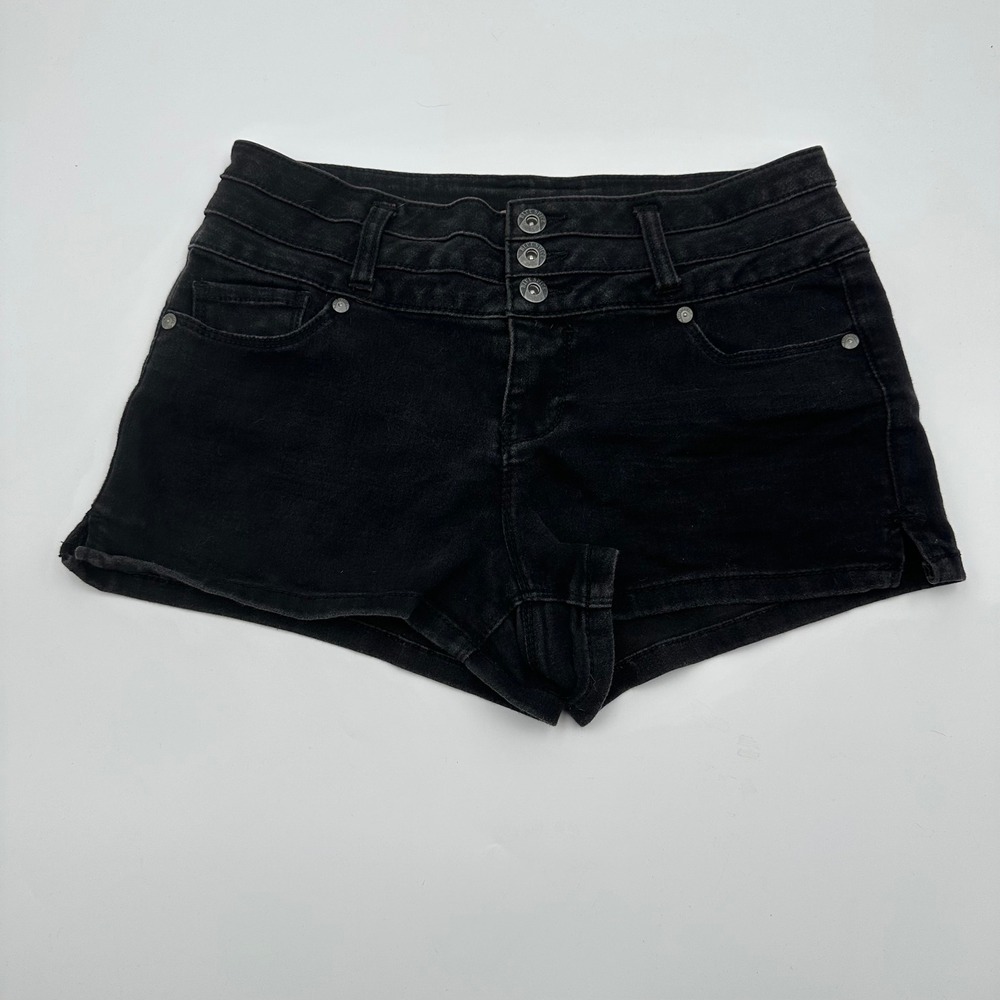 Blue Spice High Waisted Denim Shorts Black Wash Three Button Juniors Style